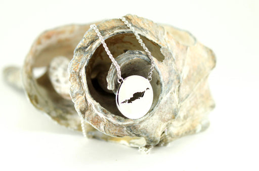 Small Pendant Necklace shown in sterling silver with matte finish with Anguilla border.